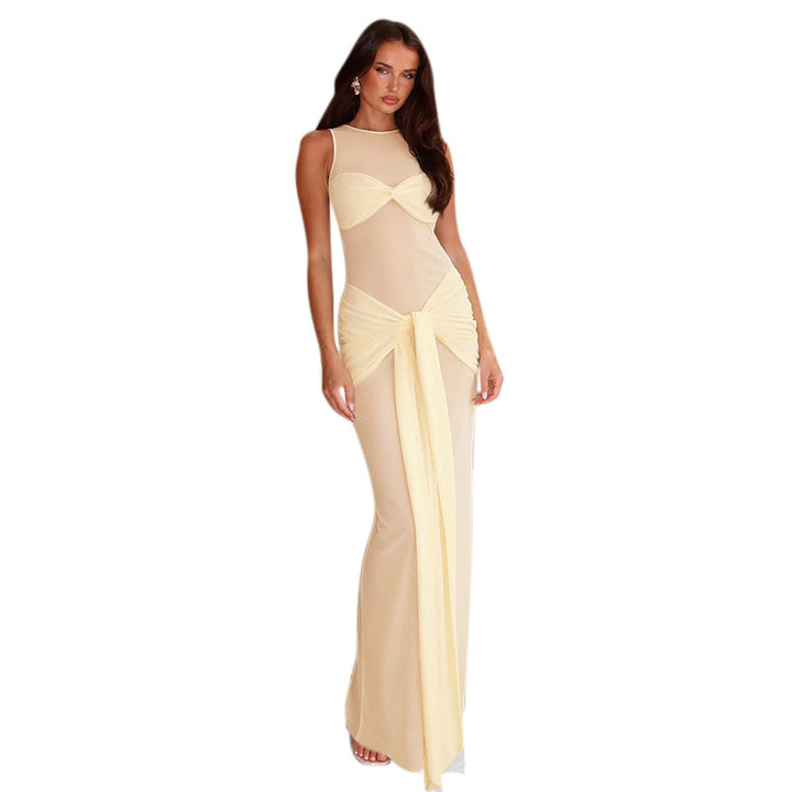 Damer Elegant Maxi Kjole med Sofistikeret Drapering Design og Høj Split