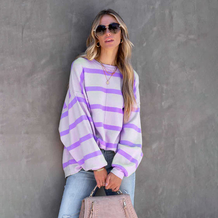 Dame afslappet oversized-hoodie med farverigt stribemønster Stilla