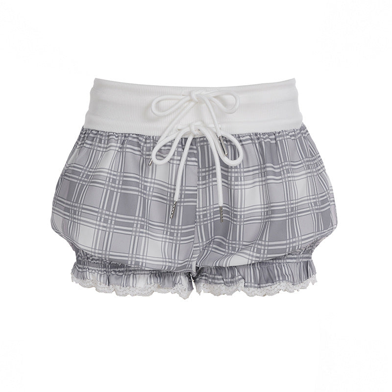 Dame afslappet kort pyjamasbuks med elastisk talje og bindebælte Skovae