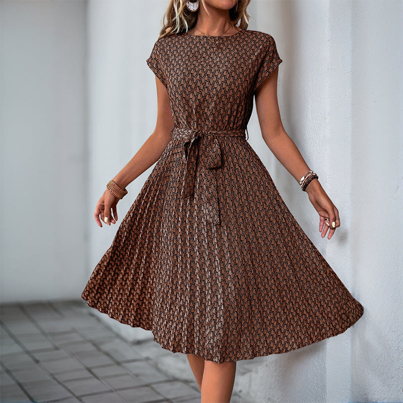 Dame Floral Print Midi Kjole med justerbar Talje Snor Stilla