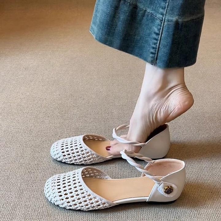 Dame Woven Ballerina Flats med justerbar ankelrem Stilla