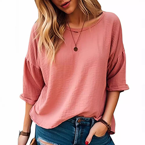 Dame afslappet oversized t-shirt med rullekrave og 3/4-ærmer Stilla
