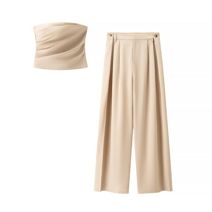 Femme Elegante Draperet Crop Top og Bred Bukser Sæt Stilla