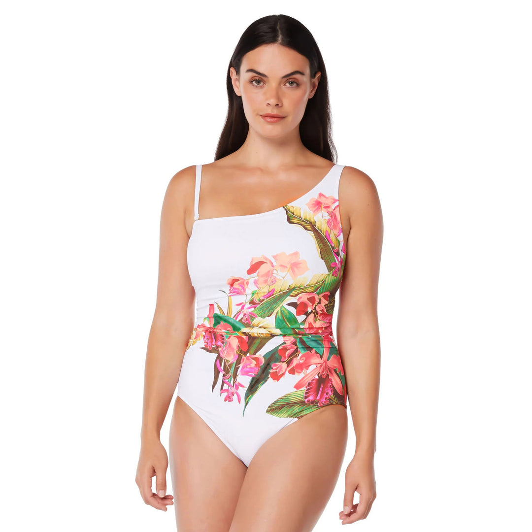 Dame heldragt badedragt med blomsterdesign og figurformende rynker Stilla