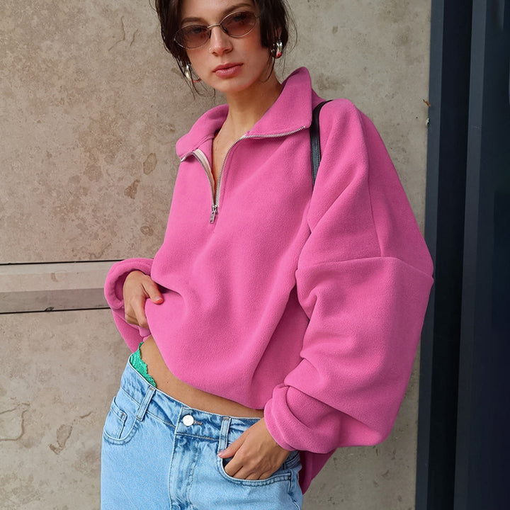 Dame oversized fleece-trøje med lynlås og høj krave Stilla