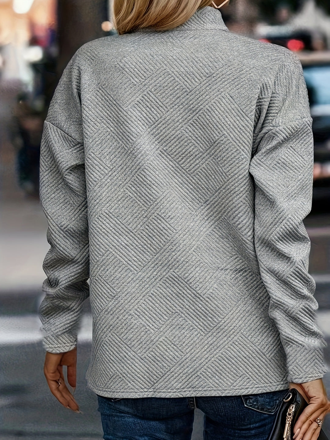 Kvinder Tekstureret Knap-Op Pullover Top Stilla
