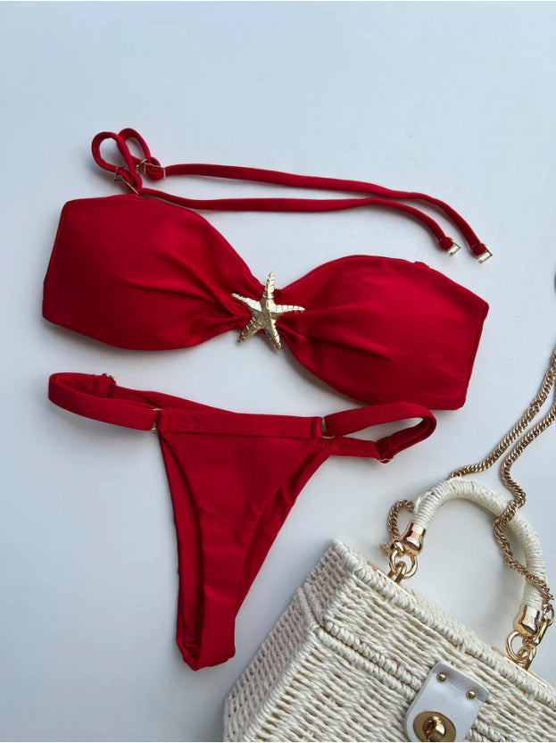 Dame bandeau-bikini med dekorativt stjerne-element og justerbare stropper Stilla