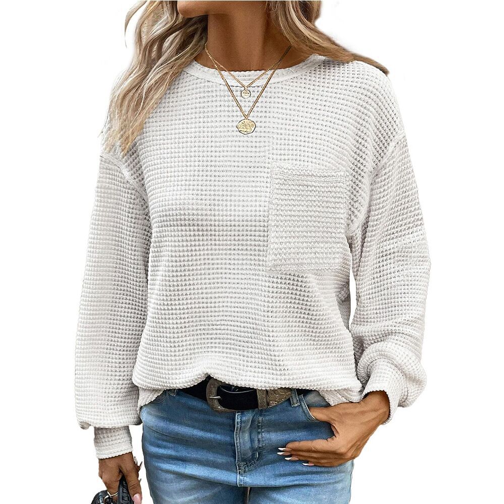 Dame afslappet Waffle-design sweatshirt med lommer Stilla