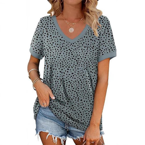 Dame V-hals T-shirt med prikkemønster Stilla