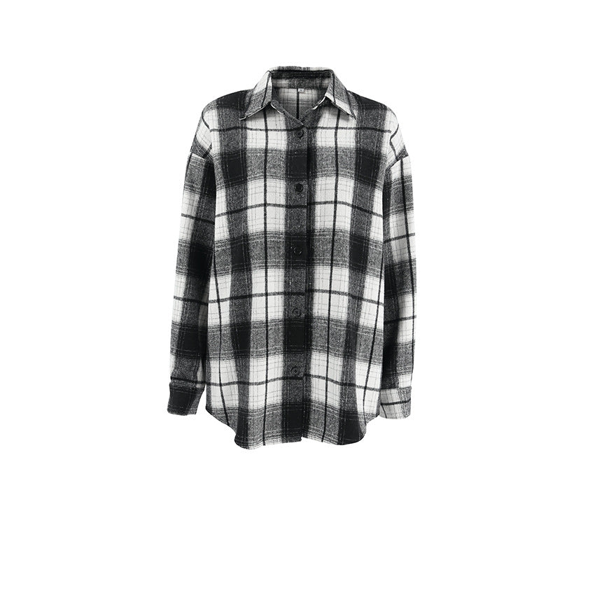 Dame rutet bluse i afslappet oversized snit med hochwertige materialer Stilla