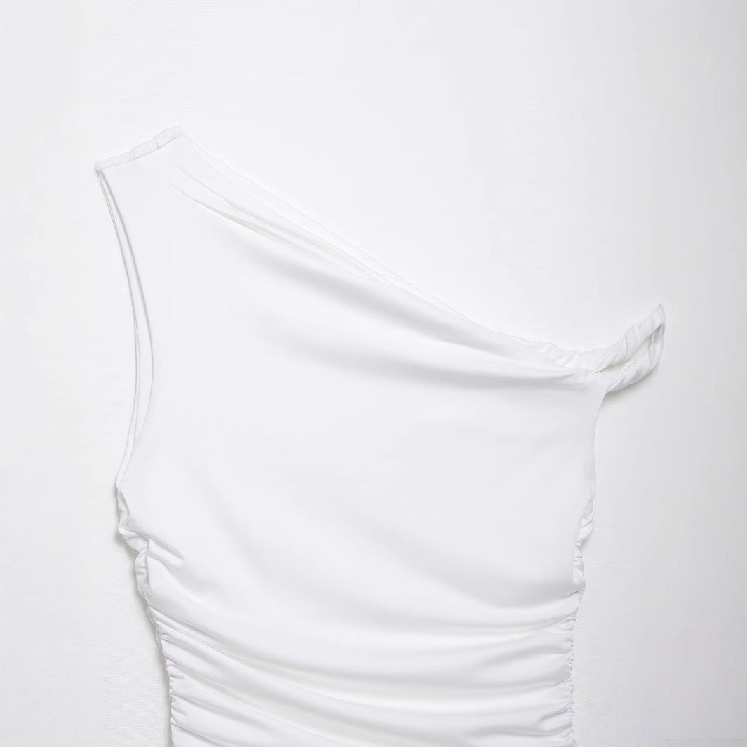 Femme En-skulder Rynkning Top Stilla