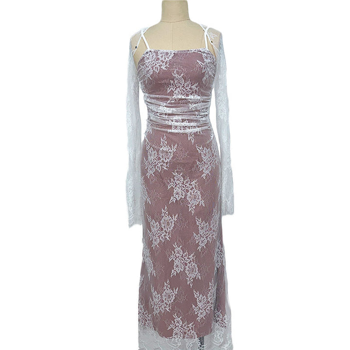 Stilla | Elegant Strapless Langærmet Blondekjole
