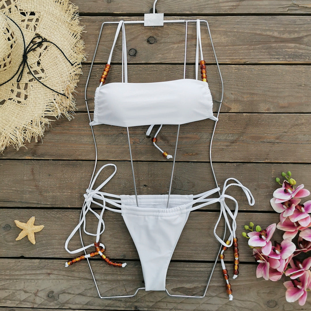 Dame Bikini-sæt med justerbare snore og dekorative perle-detaljer Stilla