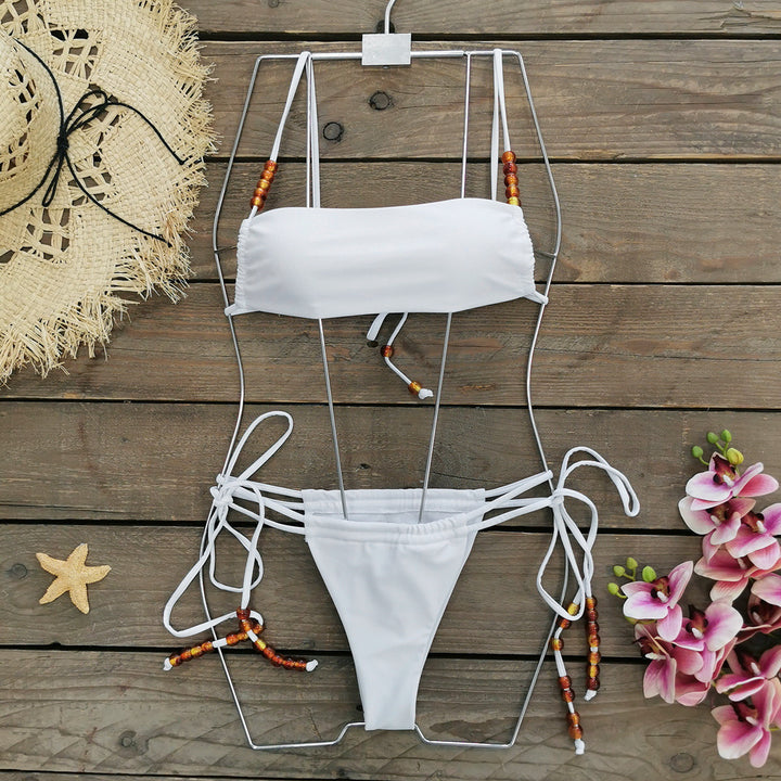 Dame Bikini-sæt med justerbare snore og dekorative perle-detaljer Stilla