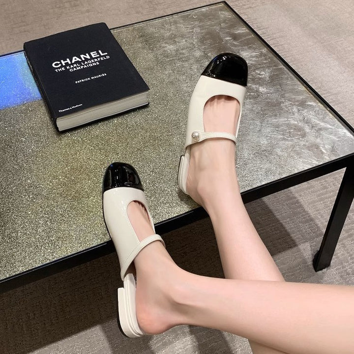 Damesmarte patenterede læder Slingback-ballerinas med perleaccent Stilla