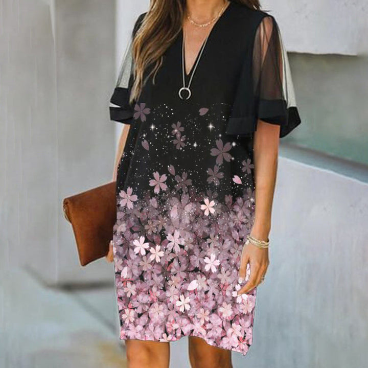 Stilla | Chic Floral Print V-Hals klokkeærme kjole