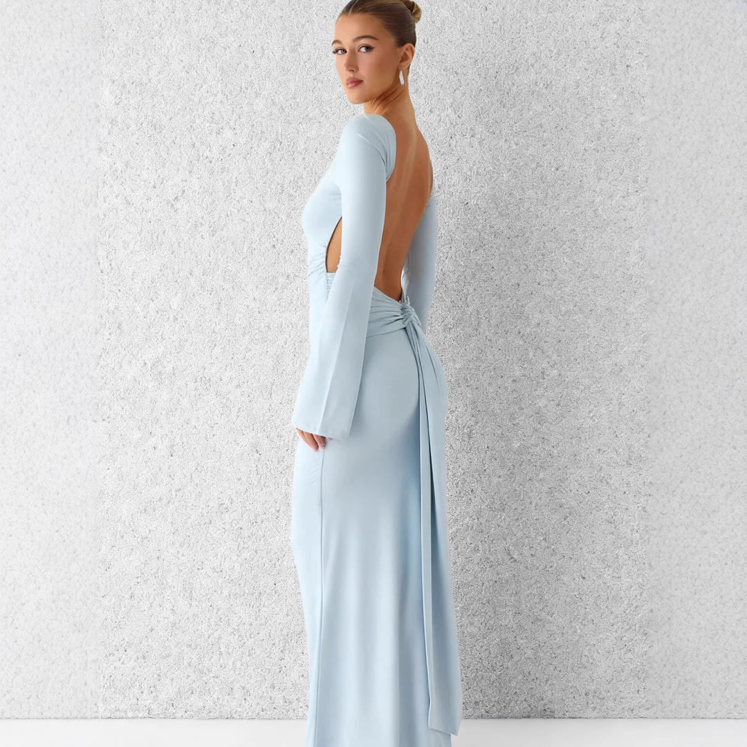 Dame elegante maxi kjoler med lange ærmer og flydende nederdel Skovae