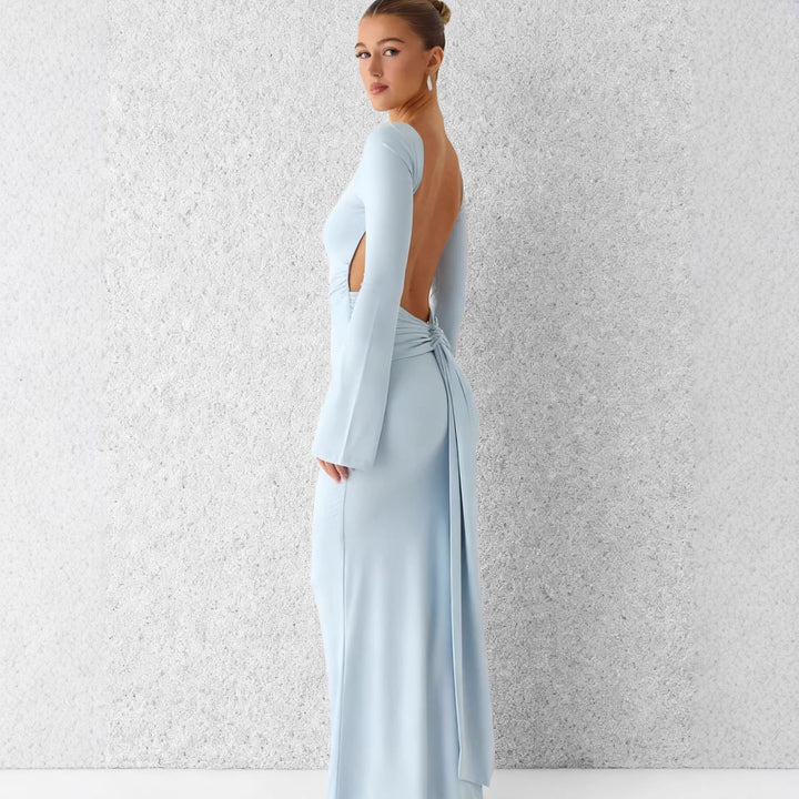 Dame elegante maxi kjoler med lange ærmer og flydende nederdel Skovae