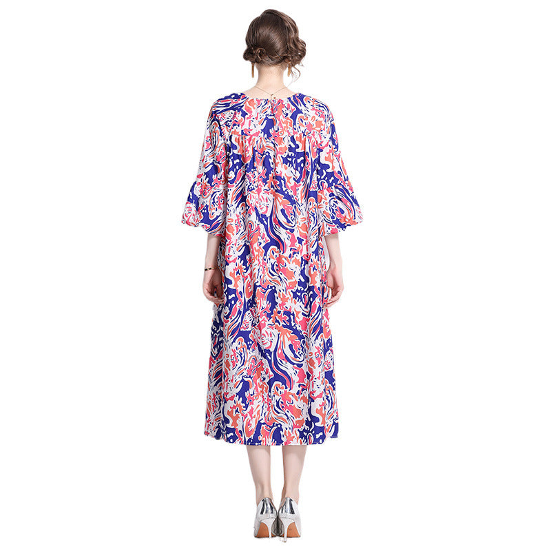 Femme Bohemian tryk maxi kjole med klokkeærmer Stilla