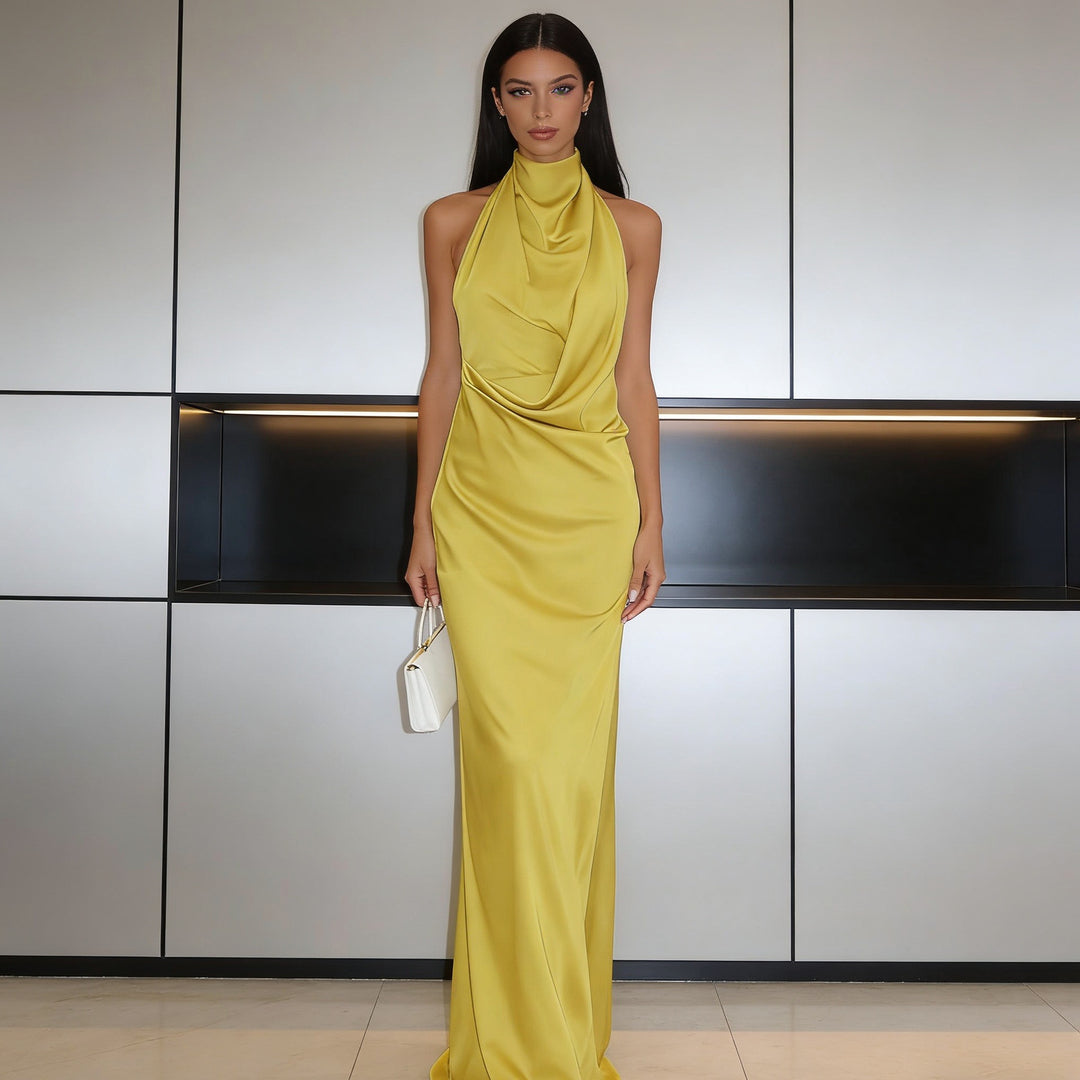 Dame Elegant aften kjole med asymmetrisk krave Skovae