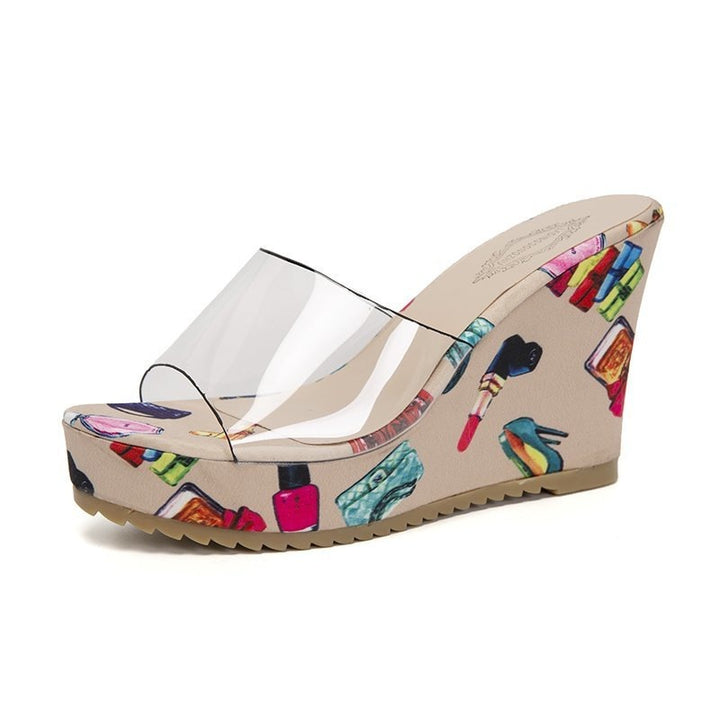 Dame Wedge-sandaler med blomsterprint og transparent rem Stilla