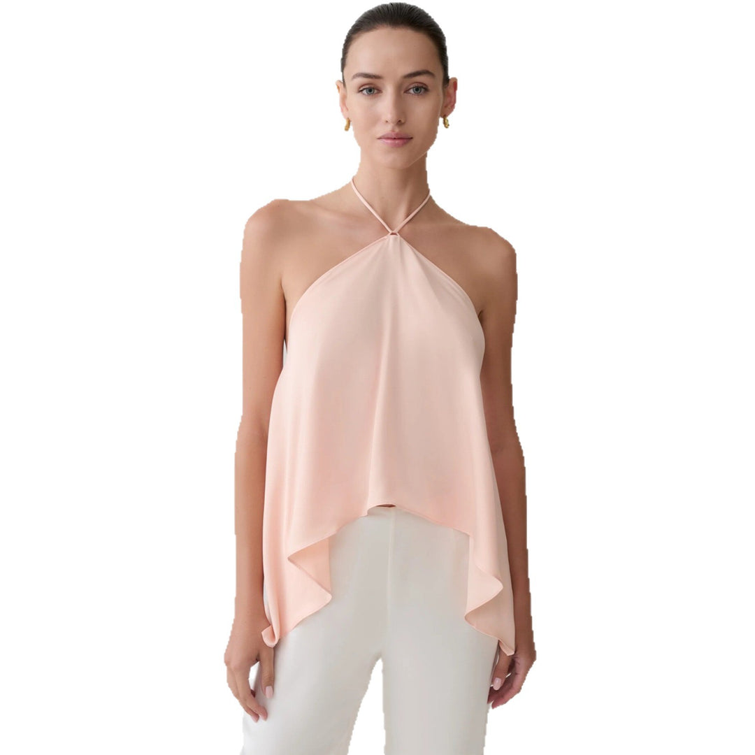 Dame Halterneck-Top i flydende chiffon med asymmetrisk kant Skovae