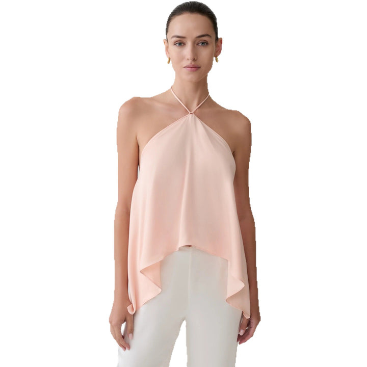 Dame Halterneck-Top i flydende chiffon med asymmetrisk kant Skovae