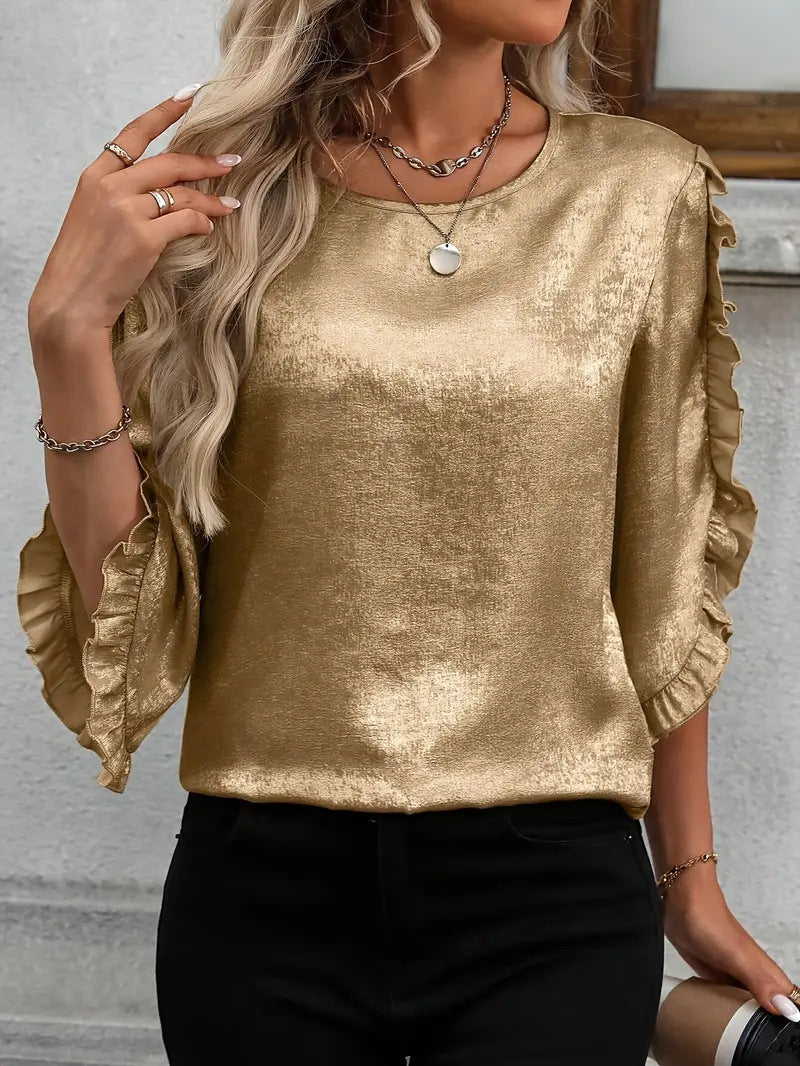 Dame elegant bluse med raffinerede flæsedetaljer Stilla