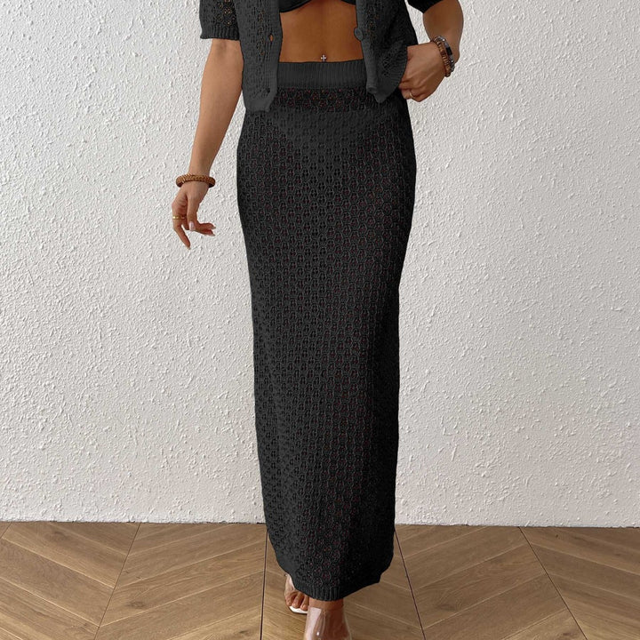 Dame Hæklet Maxi Skirt og Cardigan Sæt Stilla