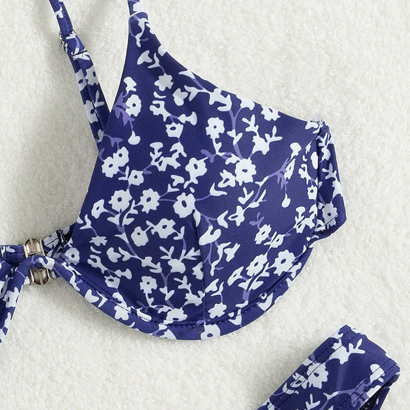 Dame triangel-bikini med blomstermønster og komfortabel pasform Skovae