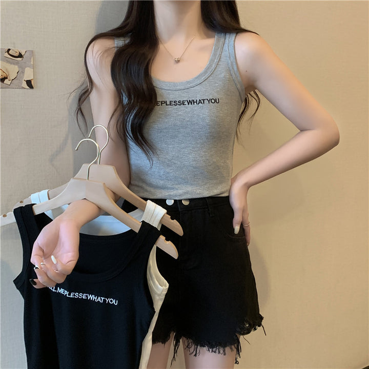 Femme ribbet bomulds tanktop med teksttryk Stilla