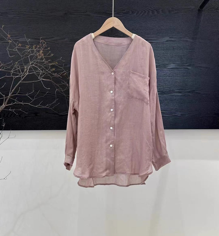 Femme Let Linned Knap-Op Bluse Stilla