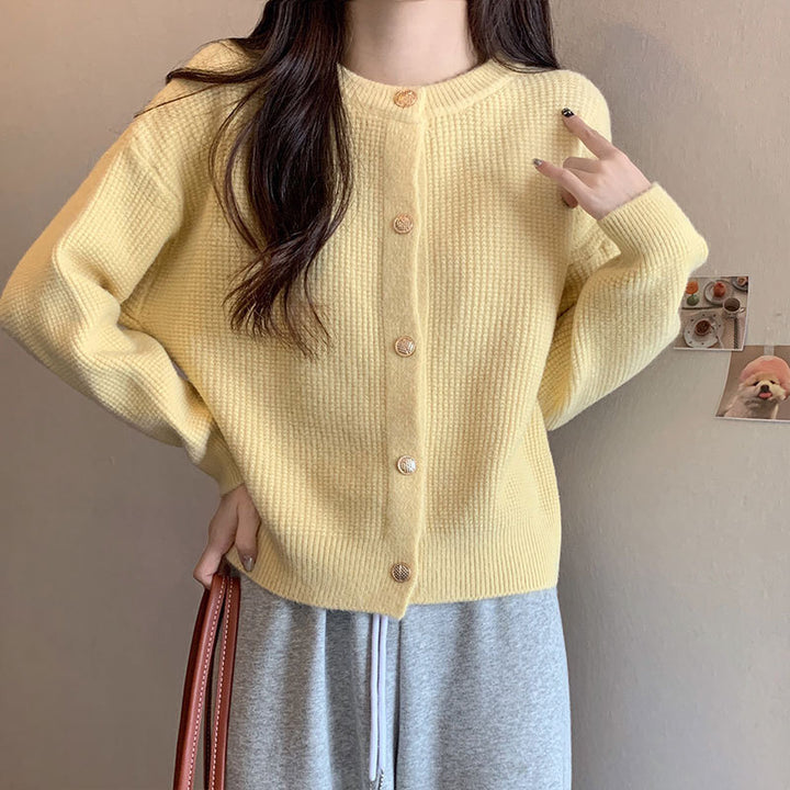 Femme Struktur Strik Button-Up Cardigan Stilla