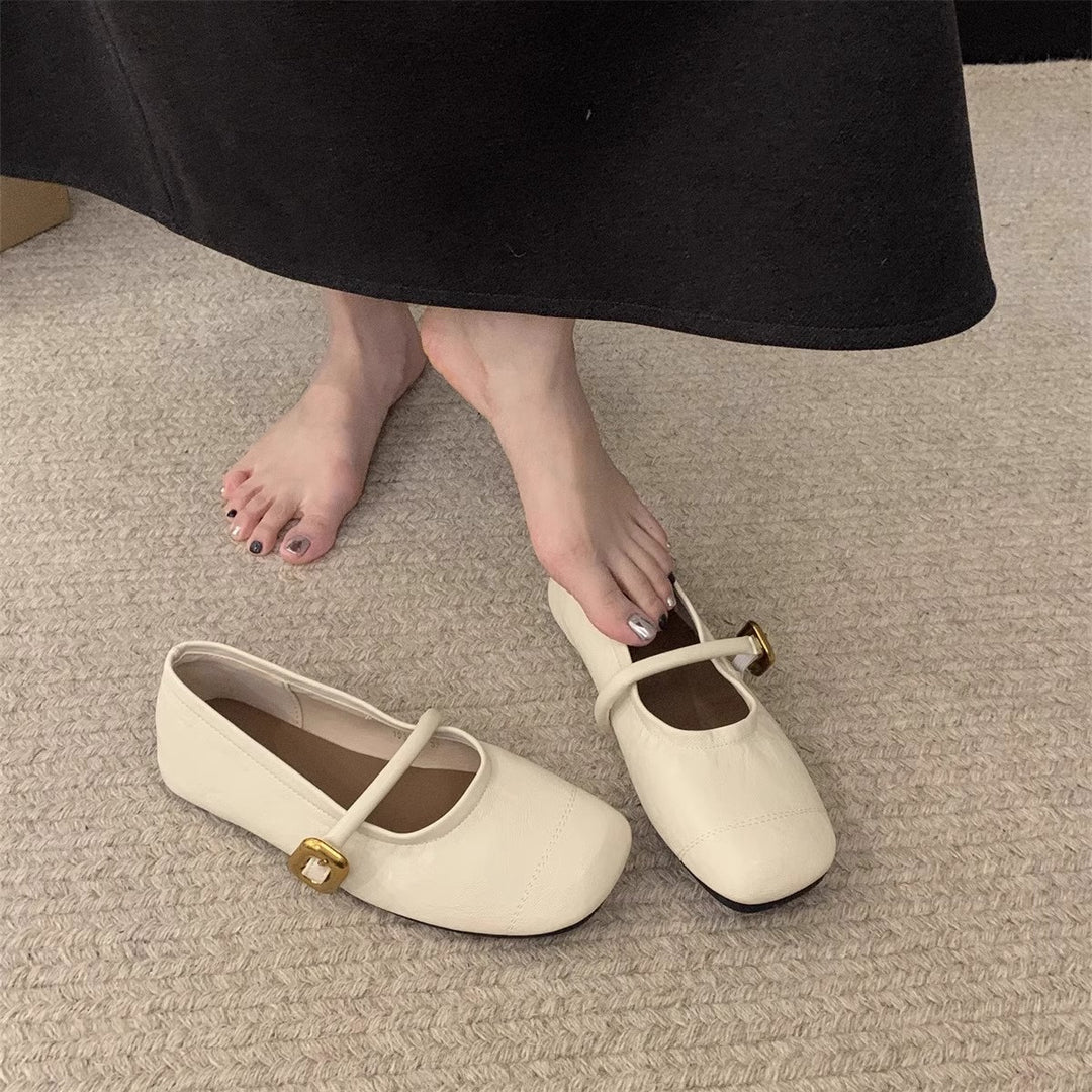 Dame elegante firkantede tå Mary Jane Ballerinaer med justerbar rem Stilla