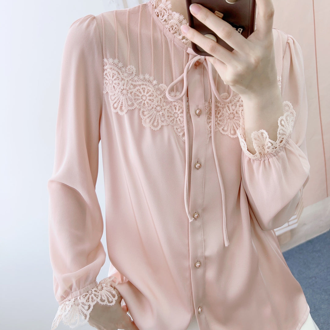 Dame elegant bluse med spids Stilla