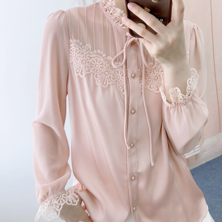 Dame elegant bluse med spids Stilla