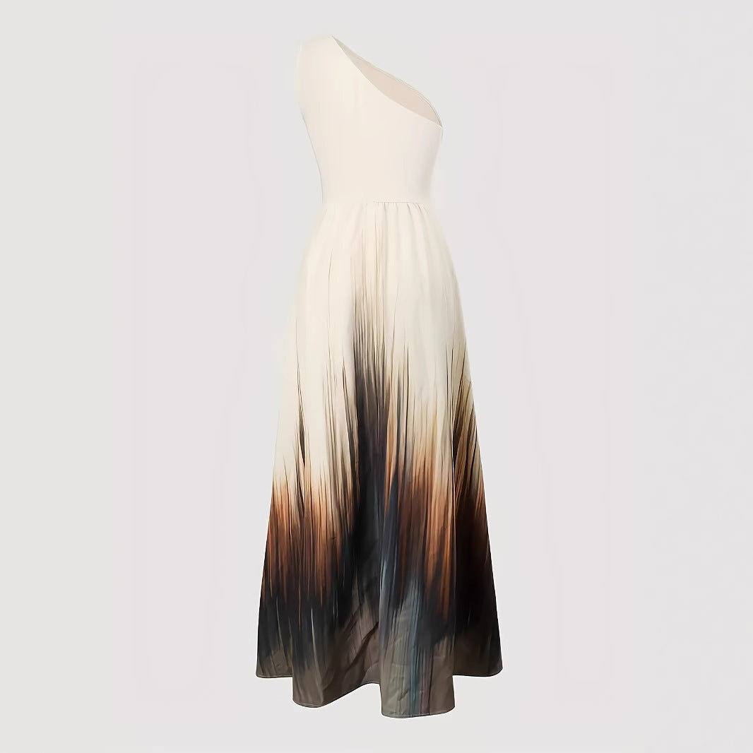 Dame Maxikjole med asymmetrisk snit og farverigt Ombre-design Stilla