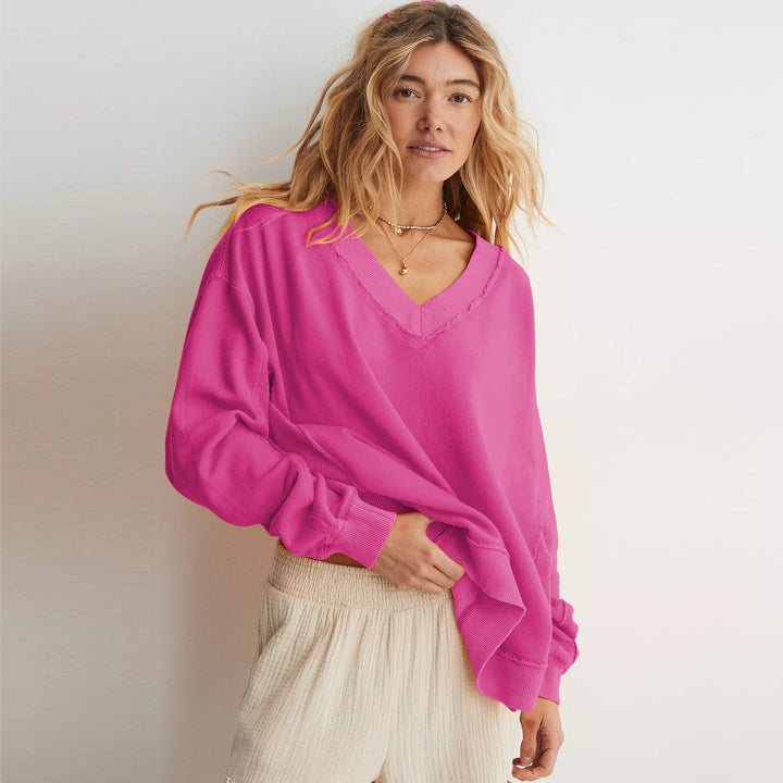 Damer afslappet V-hals sweatshirt med trendy oversized snit Stilla