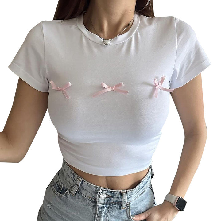 Dame Crop-Top med dekorative sløjfer Stilla
