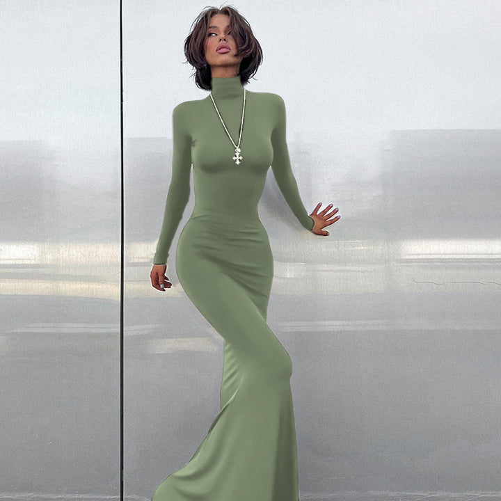 Dame højhalset bodycon maxikjole Stilla