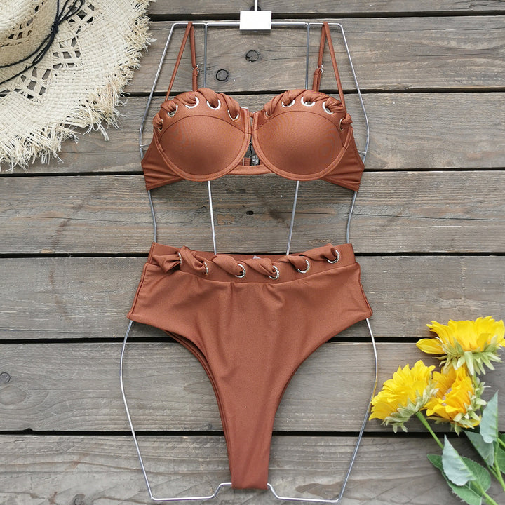 Dame Bikini-sæt med raffineret strukturdesign og dekorerede stropper Stilla