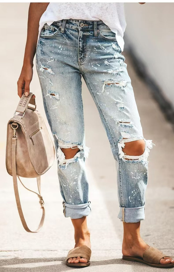 Dame casual Ripped Jeans i Vintage-stil Stilla