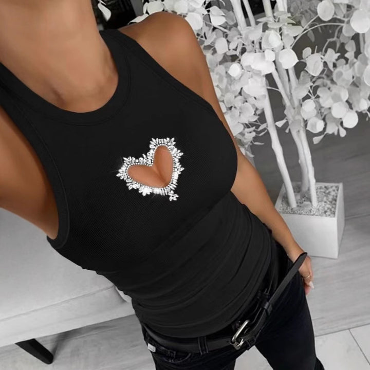 Damer Sporty Tanktop med hjerteudskæring og glitrende dekoration Skovae