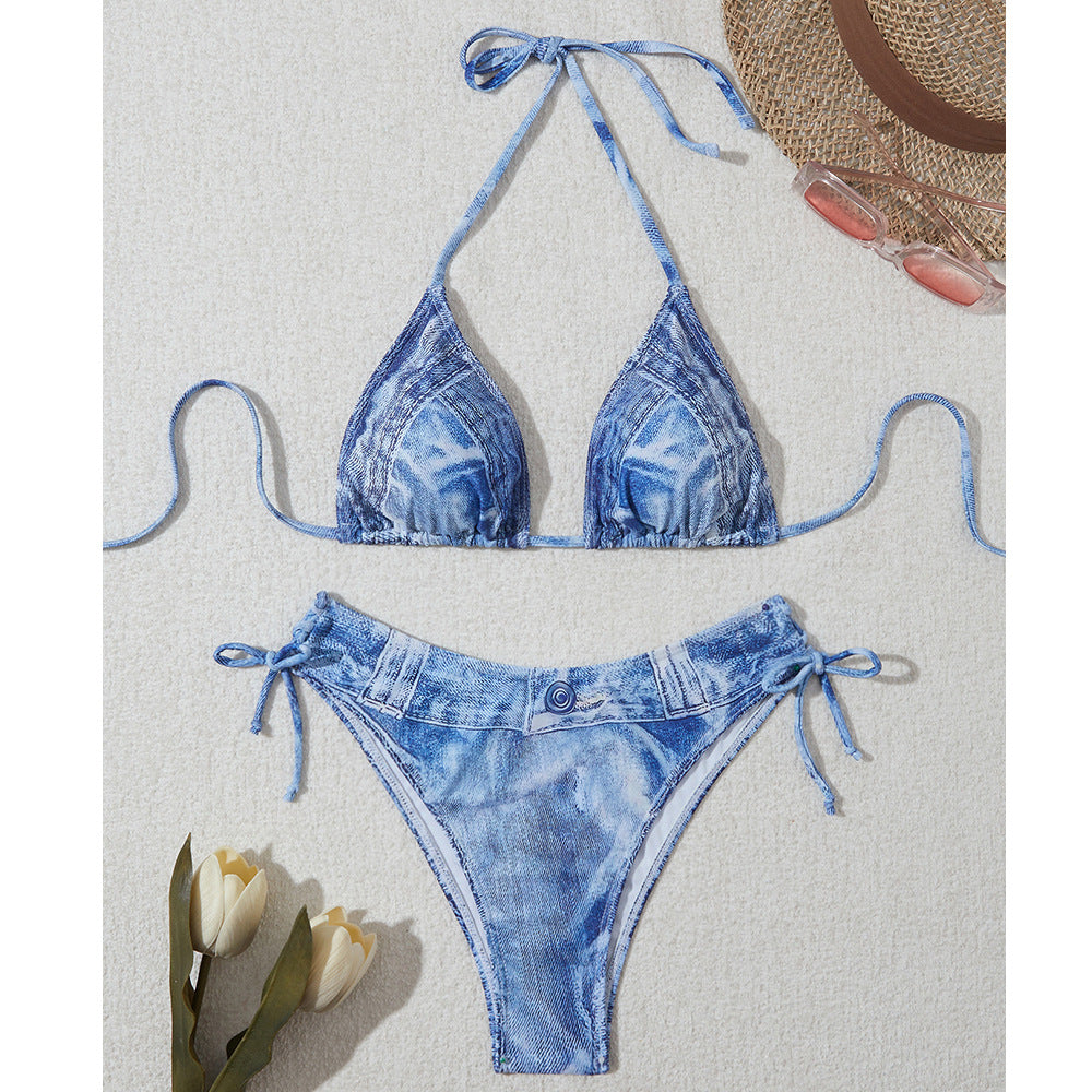 Dame Triangel-Bikini med dekorativt ruffles-design og justerbare bindebånd Stilla