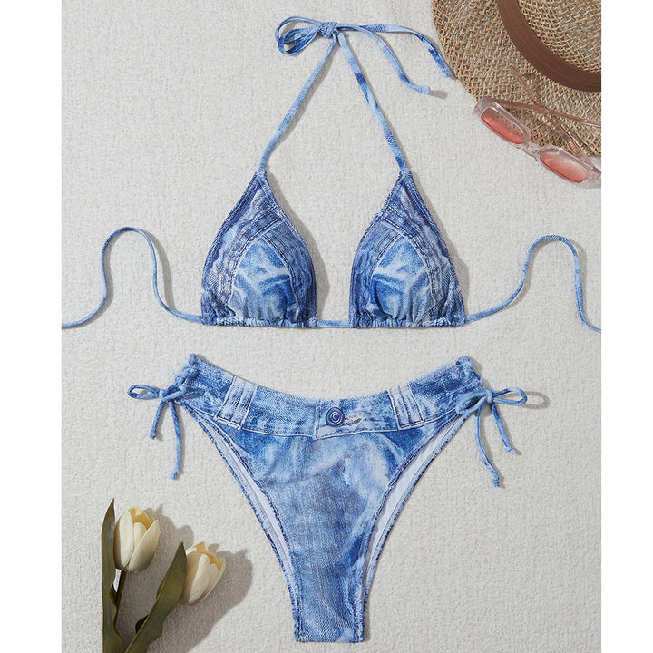 Dame Triangel-Bikini med dekorativt ruffles-design og justerbare bindebånd Stilla
