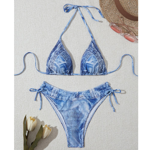 Dame Triangel-Bikini med dekorativt ruffles-design og justerbare bindebånd Stilla
