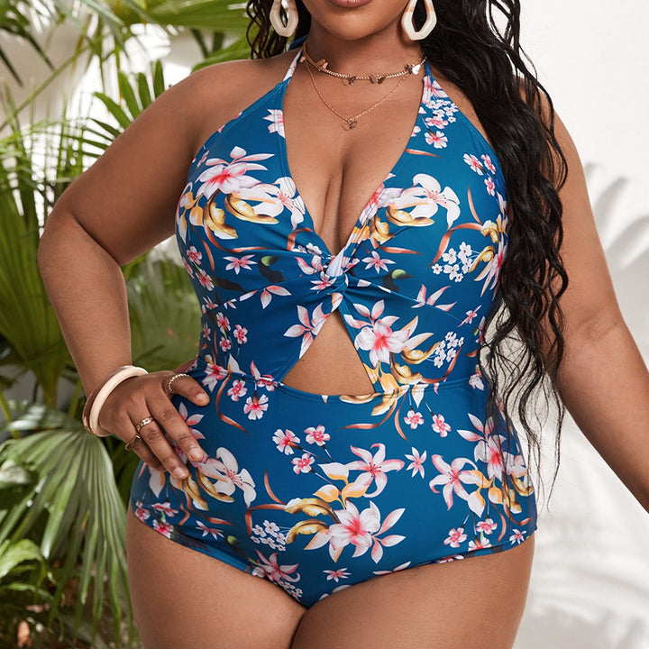 Dame blomster mønster heldragt badedragt med cut-out design Skovae