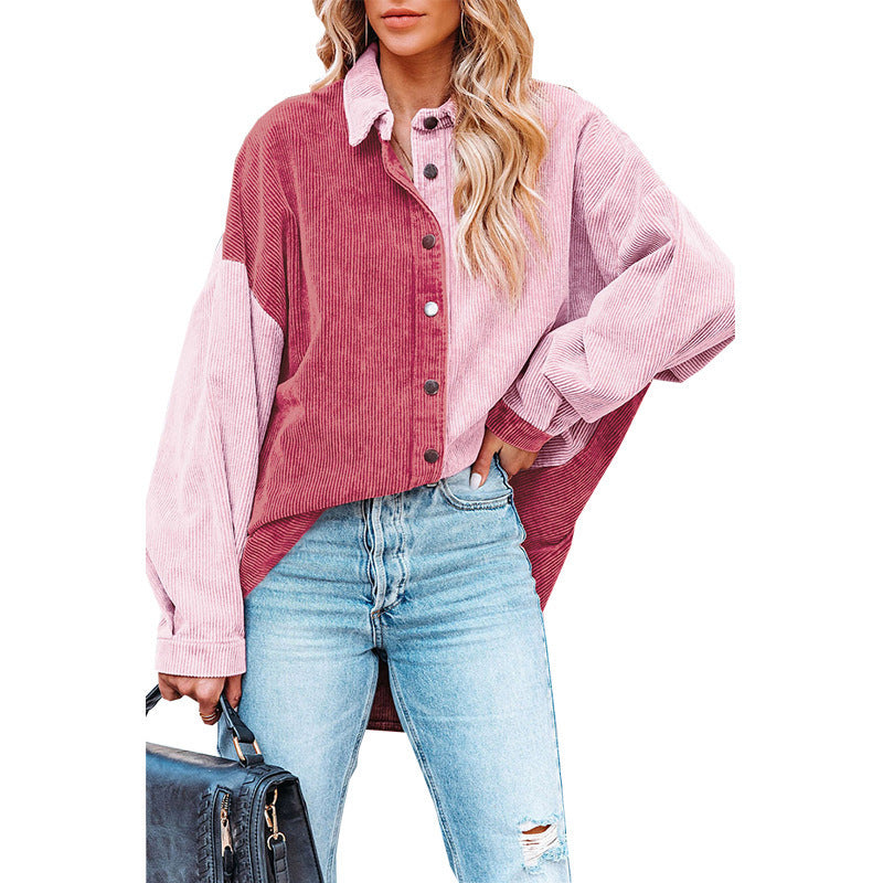Dame Corduroy Skjortejakke med oversized snit og kontrasterende farver Stilla