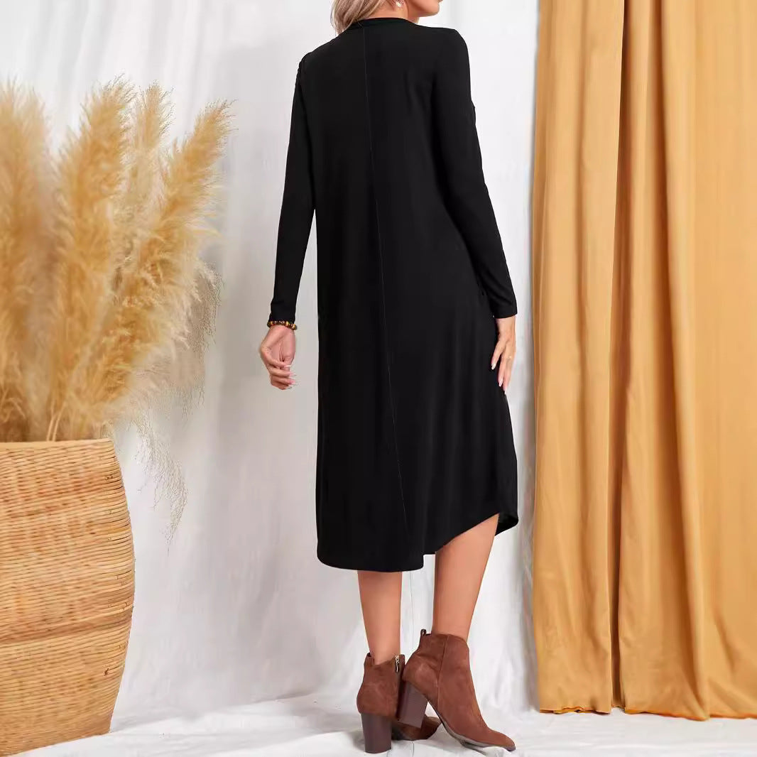 Dame elegant Langærmet-kjole med asymmetrisk kant og komfortabel pasform Stilla