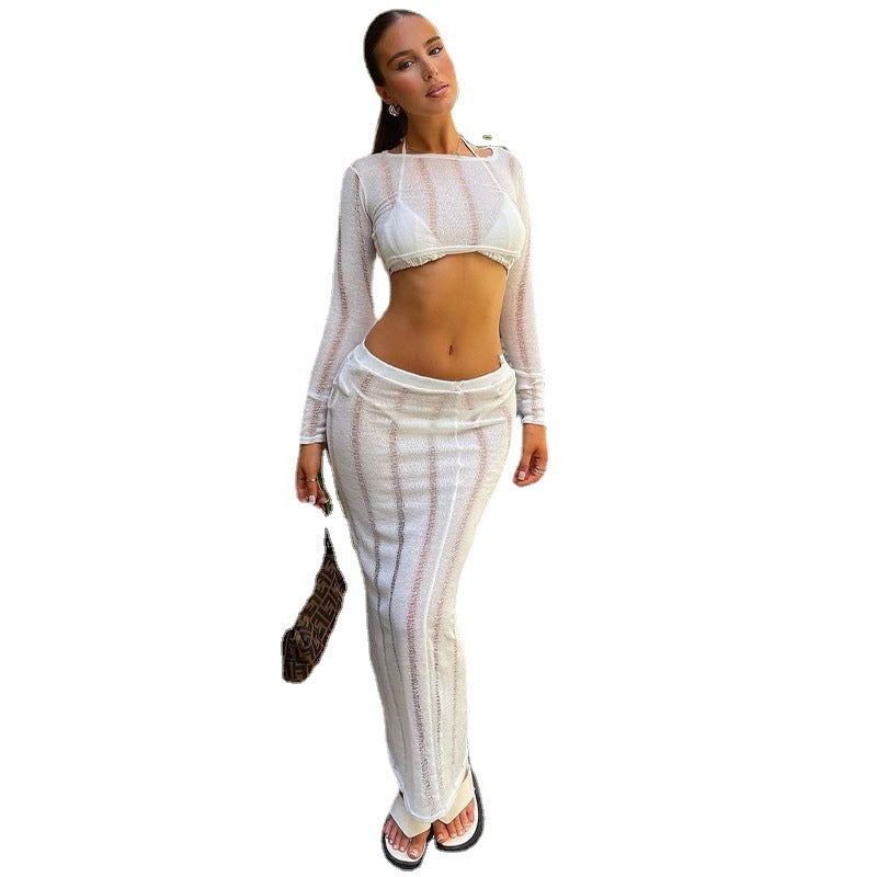 Damer elegant og luftig Crop-Top med matchende Maxiskirt Skovae